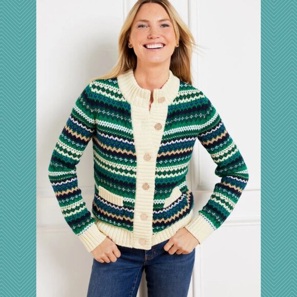 Talbots Chunky Metallic Knit Button Front Mockneck Cardigan - Picture 1 of 6